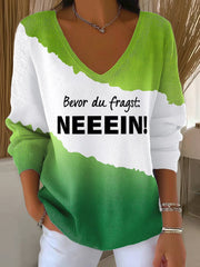 Frauen-Fun-Slogan-Druck-Ripp-Top mit V-Ausschnitt in Deutsch