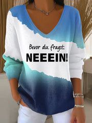 Frauen-Fun-Slogan-Druck-Ripp-Top mit V-Ausschnitt in Deutsch