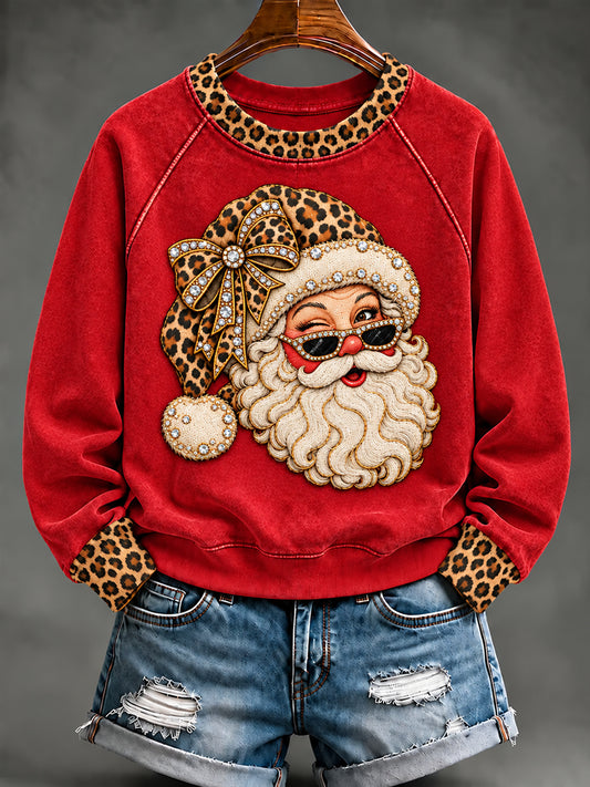 Weihnachtlicher Damen-Sweatshirt mit Weihnachtsmann-Kunstdruck