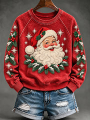 Weihnachtlicher Damen-Sweatshirt mit Weihnachtsmann-Kunstdruck