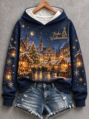 Weihnachtsmarkt-Print-Kapuzenpullover für Damen