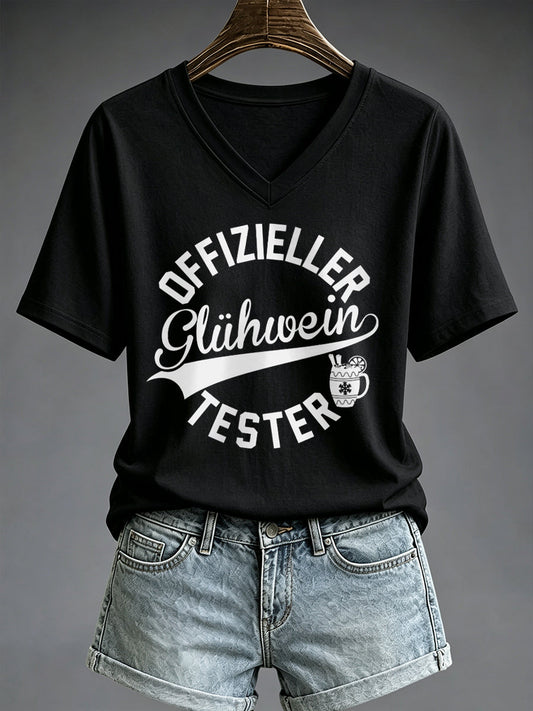 Damen-T-Shirt mit Glühwein-Print und kurzen Ärmeln