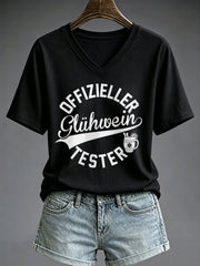 Damen-T-Shirt mit Glühwein-Print und kurzen Ärmeln