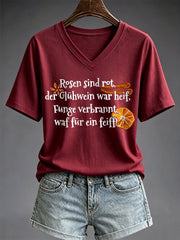 Damen-T-Shirt mit Glühwein-Print und kurzen Ärmeln