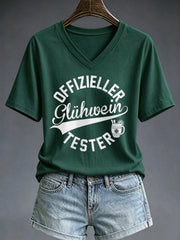 Damen-T-Shirt mit Glühwein-Print und kurzen Ärmeln