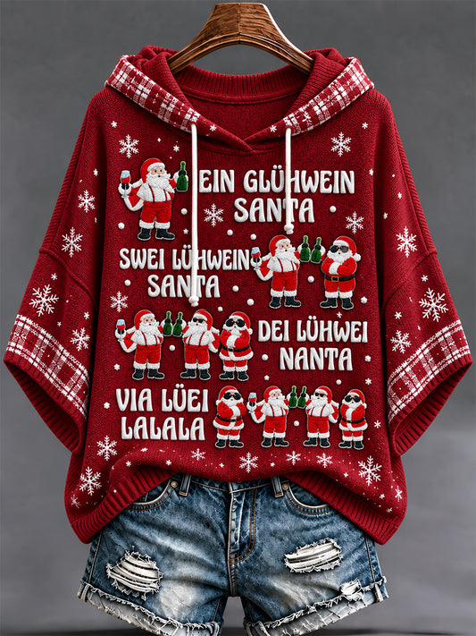 Weihnachts-Pullover mit Kapuze und Print für Damen