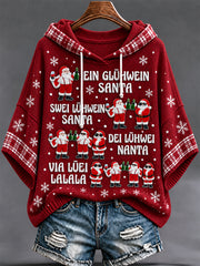 Weihnachts-Pullover mit Kapuze und Print für Damen