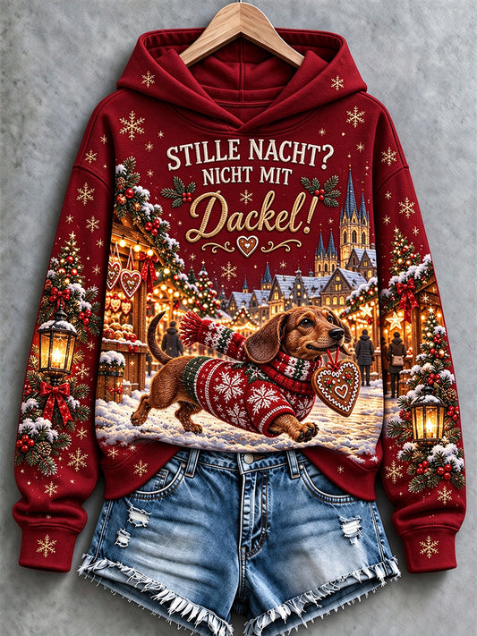 Weihnachts-Kapuzenpullover für Damen mit Dackelmotiv