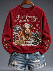 Weihnachtlicher, witziger Damen-Sweatshirt mit Tiermotiv