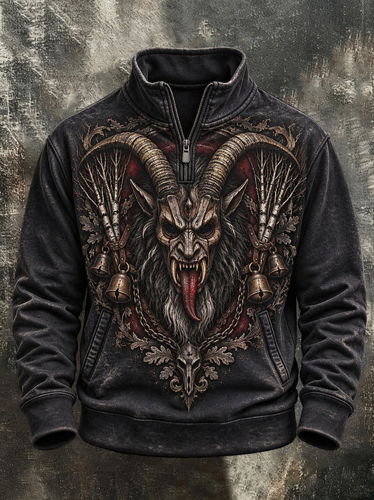Herren Krampusnacht-Print-Sweatshirt mit Reiß verschluss