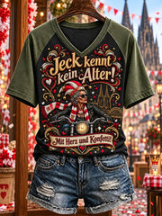Damen-T-Shirt mit Kölner Karneval-Print und V-Ausschnitt